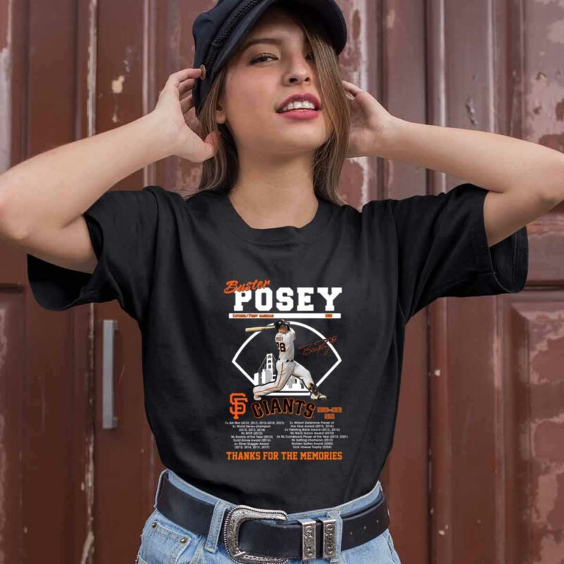 28 Buster Posey San Francisco Giants 2009 2022 Signature Thank You For The Memories 0 T Shirt