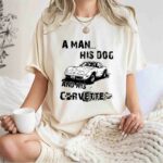 A Man His Dog And His Corvette Car Footprint 1 T Shirt