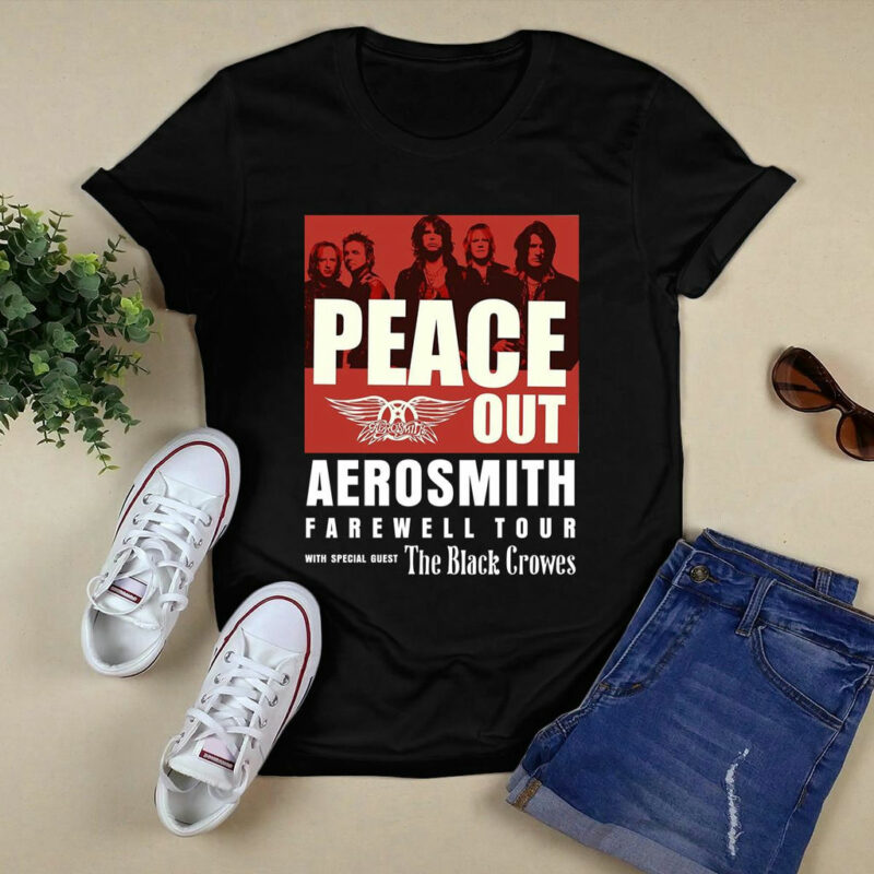 Aerosmith 2023 2024 Peace Out Farewell Tour The Black Crowes Tour Front Black 4 T Shirt