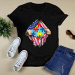 Autism awareness inside American flag Swea 3 T Shirt