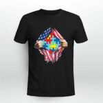 Autism awareness inside American flag Swea 4 T Shirt