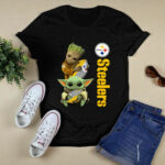 Baby Yoda And Groot Hug Pittsburgh Steelers 2 T Shirt