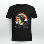 Baby Yoda Holding Lightsaber Riding Dinosaur Rainbow 2 T Shirt