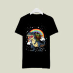 Baby Yoda Holding Lightsaber Riding Dinosaur Rainbow 3 T Shirt
