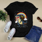 Baby Yoda Holding Lightsaber Riding Dinosaur Rainbow 4 T Shirt