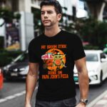 Baby Yoda My Broom Stick Runs on Papa Johns Pizza Logo Halloween 0 T Shirt
