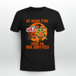 Baby Yoda My Broom Stick Runs on Papa Johns Pizza Logo Halloween 3 T Shirt