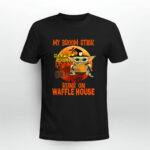 Baby Yoda My Broom Stick Runs on Waffle House Logo Halloween 3 T Shirt