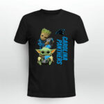 Baby Yoda and Groot Hug Carolina Panthers 2 T Shirt