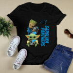 Baby Yoda and Groot Hug Carolina Panthers 3 T Shirt