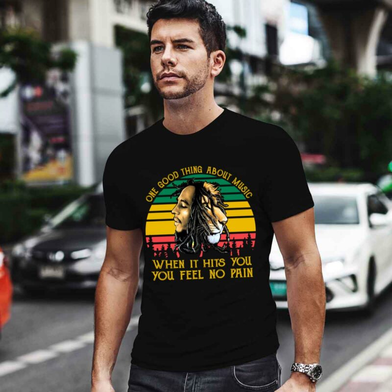 Bob Marley One Good Thing About Music When It Hits You Vintage Sunse 0 T Shirt