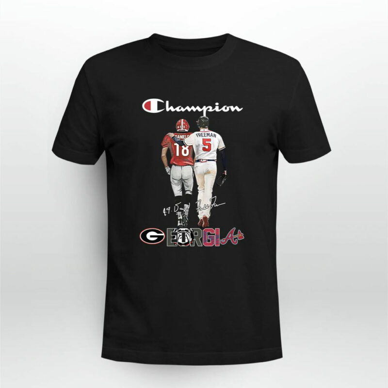 Champions Georgia Bulldogs And Atlanta Braves Stetson Bennett And Freddie Freeman 0 T Shirt