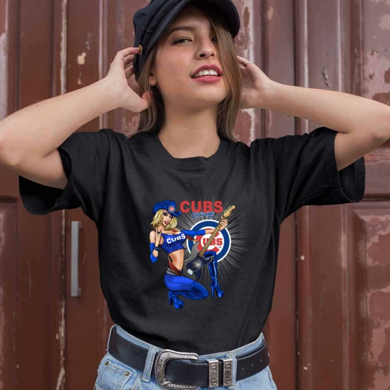 Chicago Cubs Rock And Roll Girl Playing Guitar 0 T Shirt