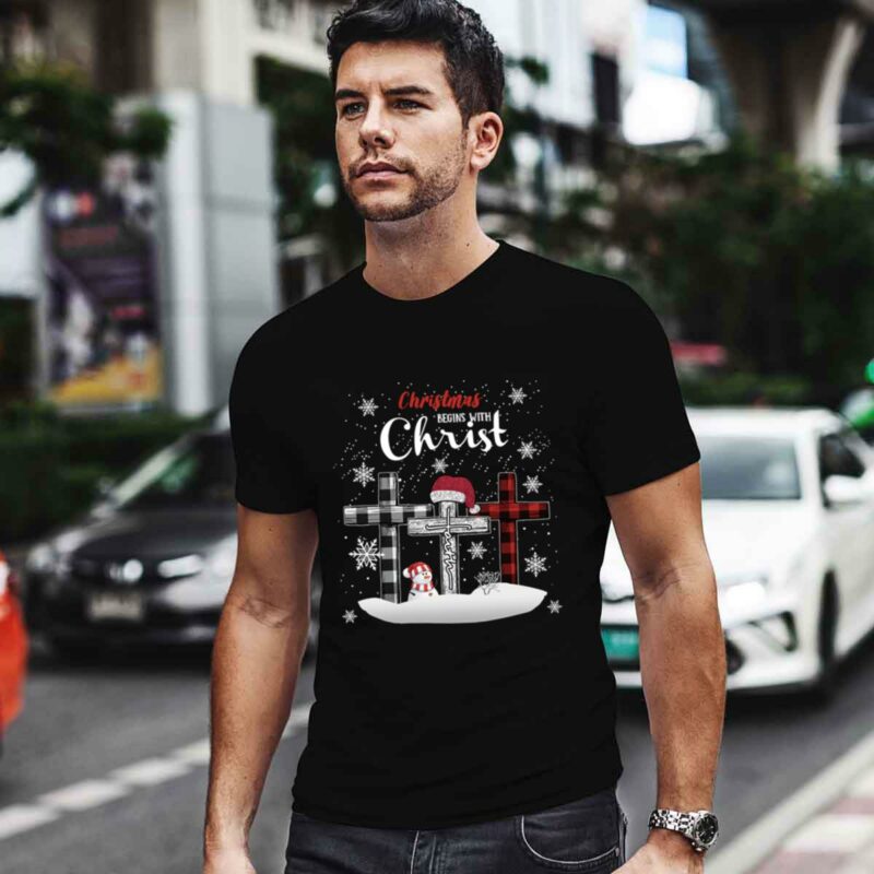 Christmas Begins With Christ Faith Snowman With Cross 0 T Shirt