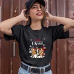Christmas Begins With Christ Three Cows With Fairy Lights In Front Of Three Crosses 1 T Shirt