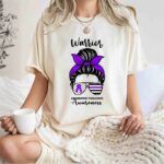 Domestic Violence Warrior Ribbon Purple Warrior Messy Bun 1 T Shirt