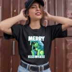 Grinch Makes Middle Finger Gesture Merry Kissmyass Christmas 1 T Shirt