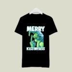 Grinch Makes Middle Finger Gesture Merry Kissmyass Christmas 3 T Shirt