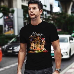 Happy HalloThanksMas German Shepherds Halloween Thanksgiving Christmas 0 T Shirt