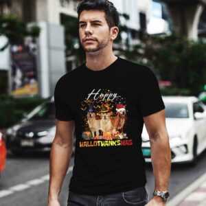 Happy HalloThanksMas Golden Retriever Halloween Thanksgiving Christmas 0 T Shirt