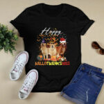 Happy HalloThanksMas Golden Retriever Halloween Thanksgiving Christmas 2 T Shirt