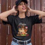Happy HalloThanksMas Golden Retriever Halloween Thanksgiving Christmas 3674 T Shirt