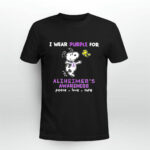 I Wear Purple For Alzheimers Awareness Peace Love Cute Snoopy 3 T Shirt