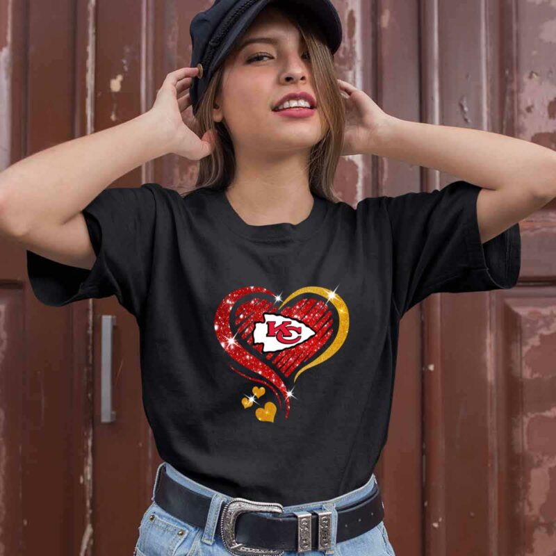 Kansas City Chiefs Red Gold Glitter Heart 0 T Shirt