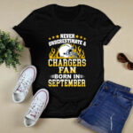 Never Underestimate A Chargers Fan Born In September 2 T Shirt