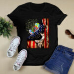 No One Fight ALone Autism Awareness American Flag Daisy 3 T Shirt