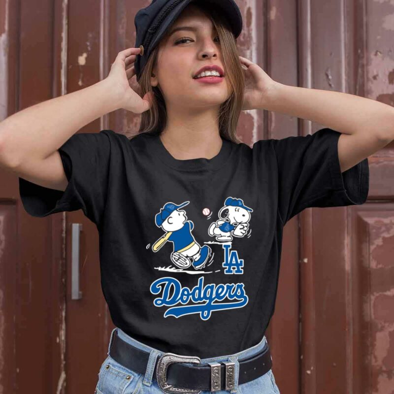 Peanuts Charlie Brown And Snoopy Playing Baseball Los Angeles Dodgers 0 T Shirt
