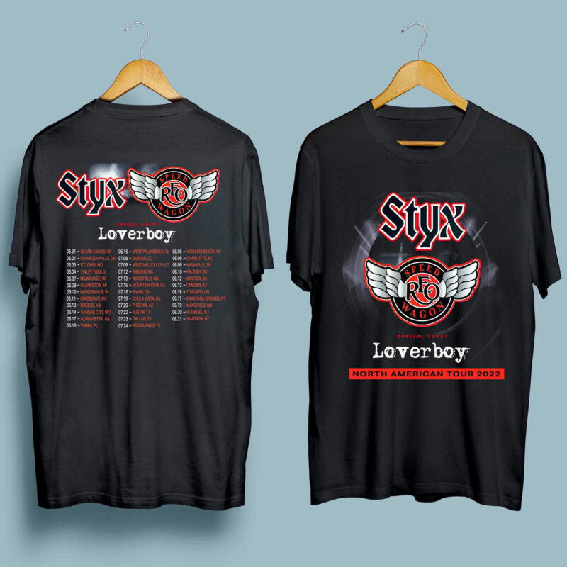 Styx Tour 2022 Reo Speed Wagon Loverboy Band Front 4 T Shirt