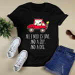 Snoopy All I need is love and a jeep and a dog 4 T Shirt