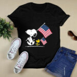 Snoopy And Woodstock Hold The Hand American Flag 4 T Shirt