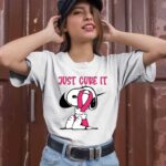 Snoopy hug Breast Cancer Just Cure It Nike Pink 2 T Shirt