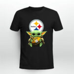 Star Wars Football Baby Yoda Hug Pittsburgh Steelers 4 T Shirt
