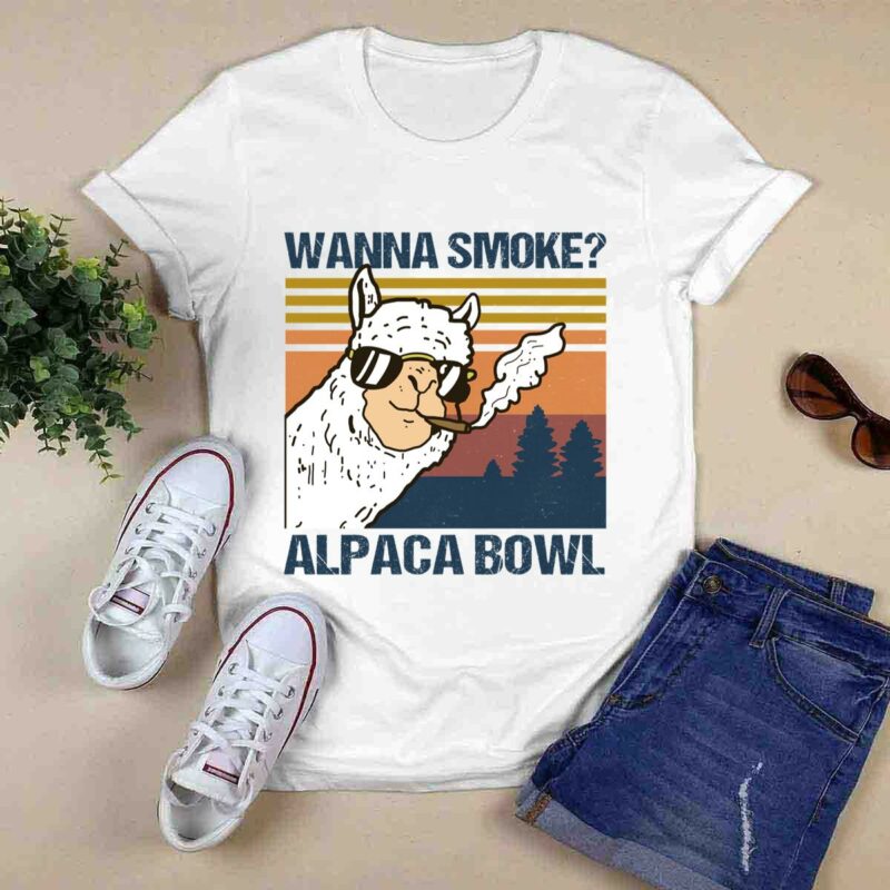 Wanna Smoke Alpaca Bowl Llama With Glasses And Cigar Vintage 0 T Shirt